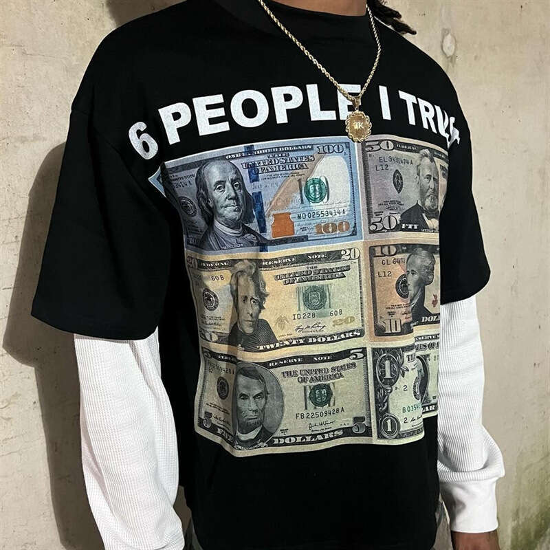 Round neck long sleeved T-shirt, hip-hop street trend printed pattern, fake two loose casual outfits