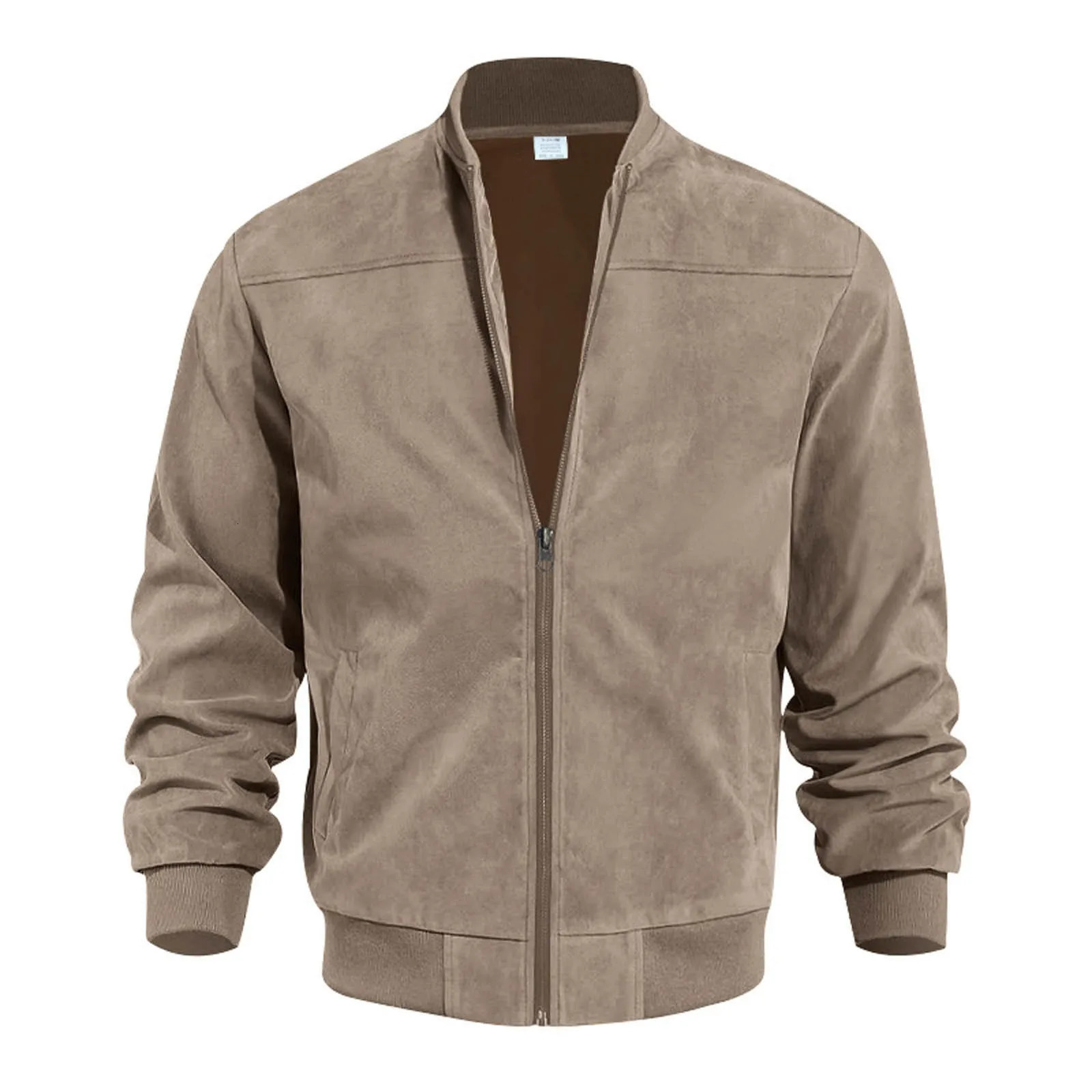 Mens Retro Suede Bomber Leather Jacket Autumn Winter Streetwear Long Sleeve Full Zip Coat Outerwears Windproof Baseball Jackets 250219