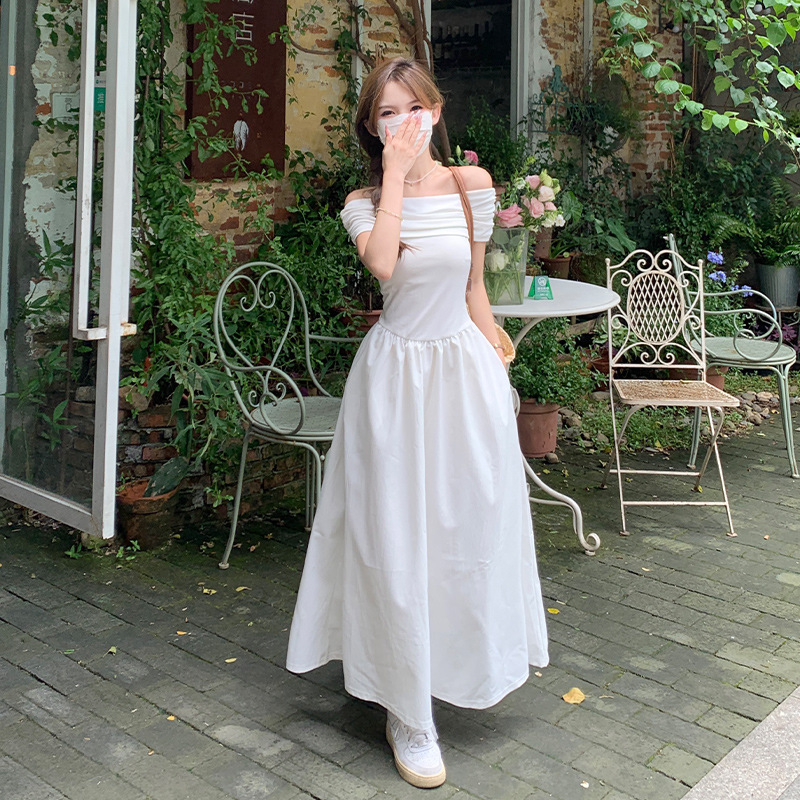 ZI110835 White one-shoulder dress for women high-end summer 2025 new style temperament waist long skirt sexy hot girl skirt