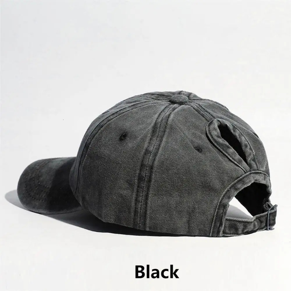 Simple Washed Hole Crossing High Ponytail Hat For Women Versatile Baseball Cap Soft Top Baseball Cap 250214