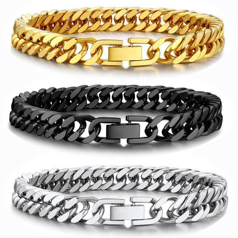 Kcaco Stainl Steel Cuban Link Bracelet Chunky Wristband Hip Hop Cu Link Chain Bracelets Width 8mm for Boyfriends JewelryXJ250219