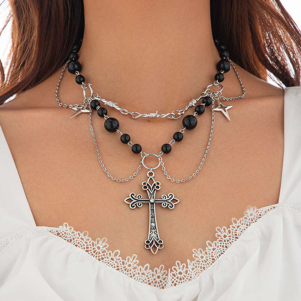 Jewelry Cross Metallic Bow Necklace Small Fresh Alloy Imitation Pearl Clavicle Chain