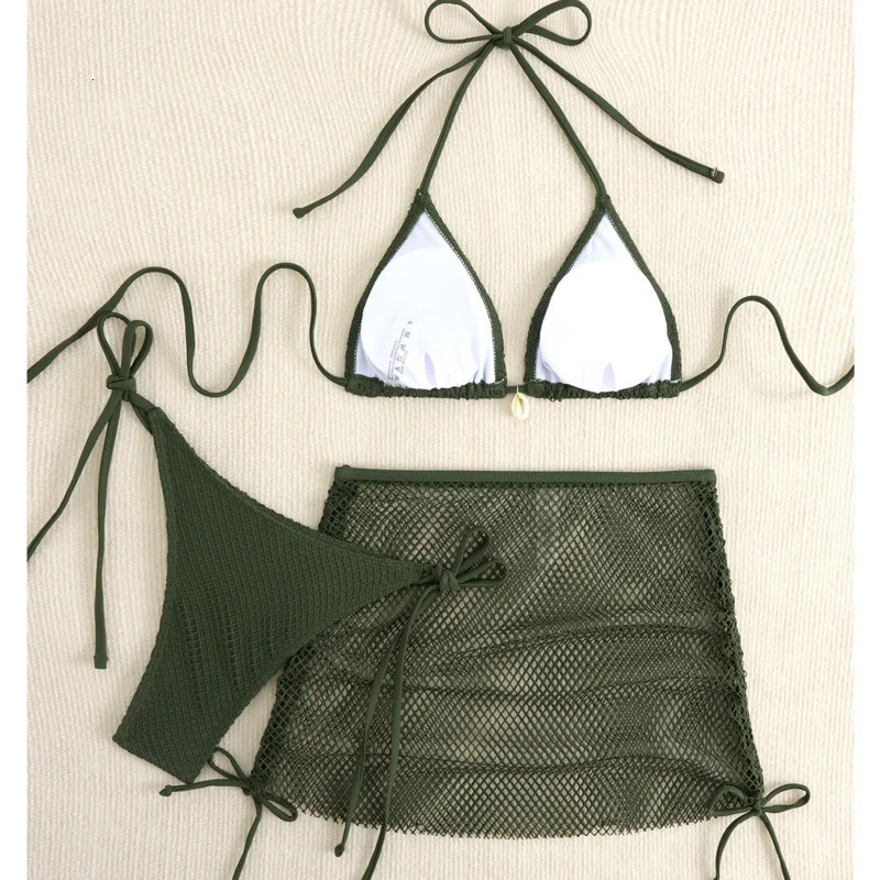 Sexy Net Bikinis Female Swimsuits Women Three-Piece Swimwear Beach Swim Wear Bathing Suits Brazilian Bikini Set Pool Bather 250220