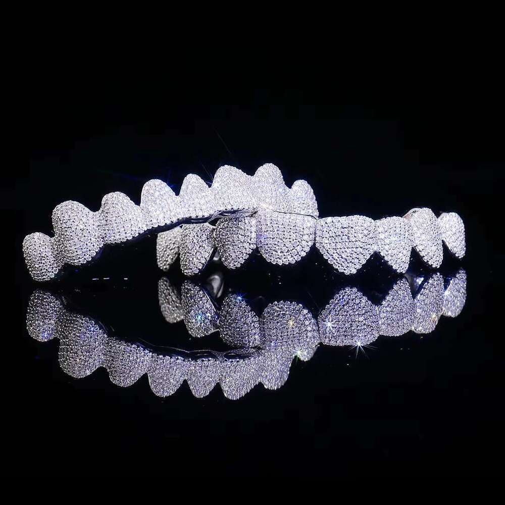 Custom 10k 14K Gold Iced Out VVS Moissanite Grillz Dia for Dentures False Teeth