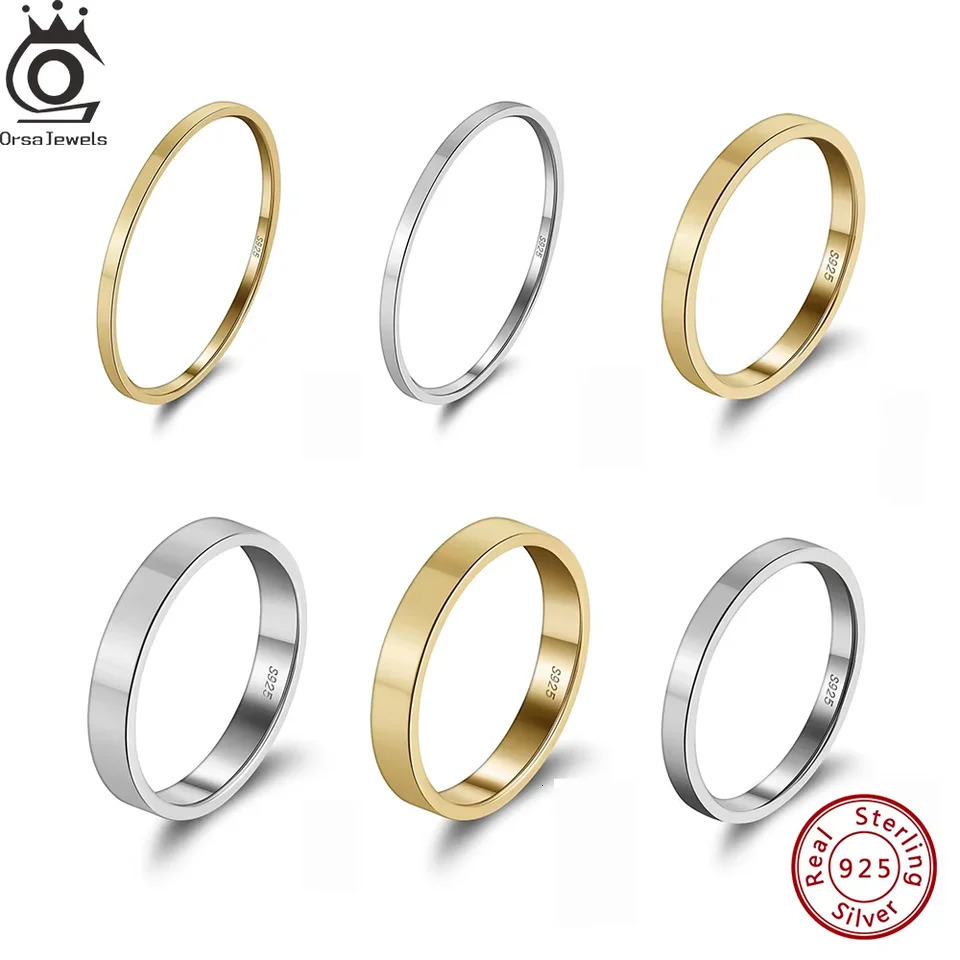 ORSA JEWELS 925 Sterling Silver 1mm 2mm 3mm Rings Simple Smooth Surface Daily Ring for Women Men Engrave Gift 5-9 Size OAPR33 250213