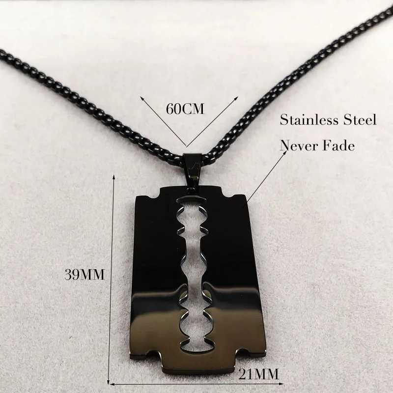 Gothic Blade Razor Pendant Necklaces Men Stainl Steel Black Goth Man Chain Necklace Grunge y2k Jewelry collier homme N423S01XJ250219