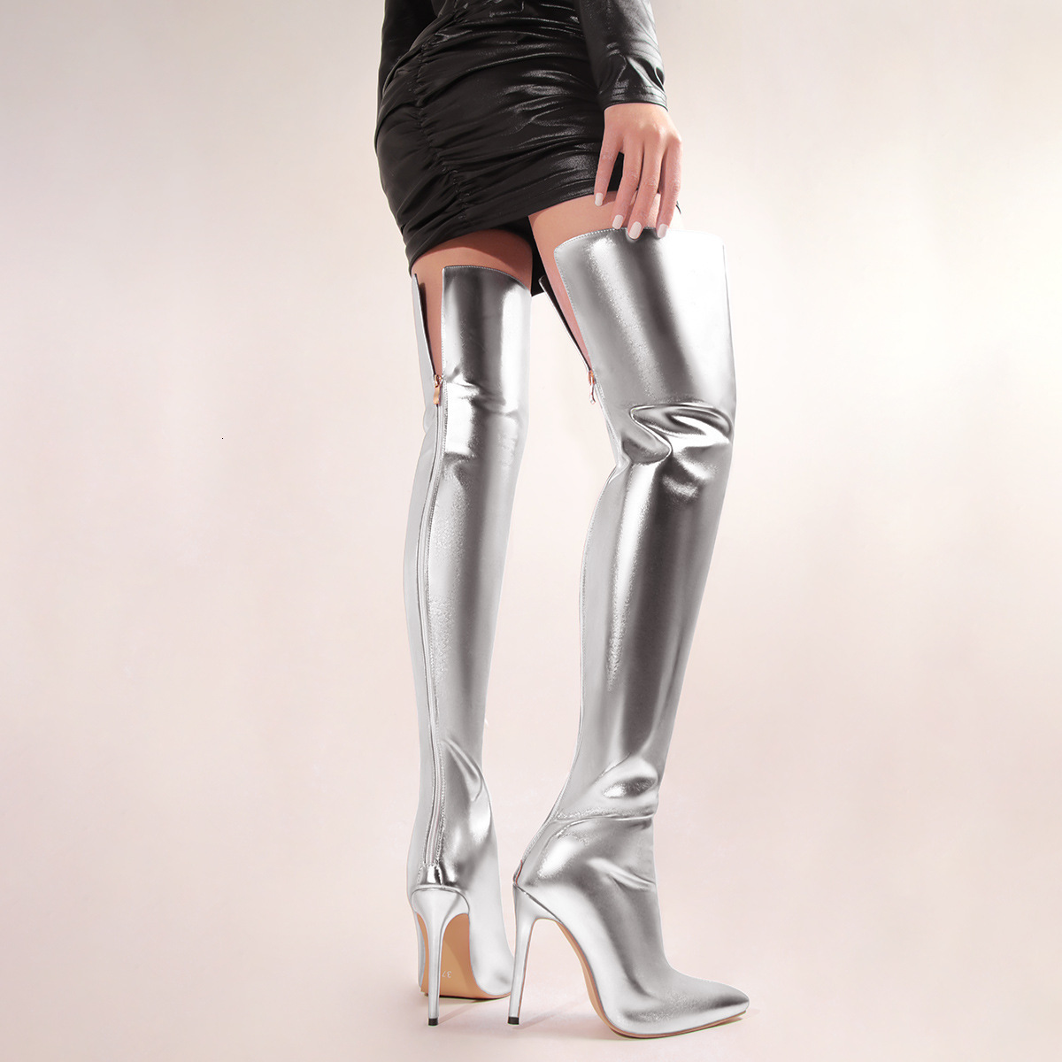 Women's Shoes Sexy Thigh Over The Knee With Zipper Pointed High Heels Colorful Patent Leather Fashion Boots
