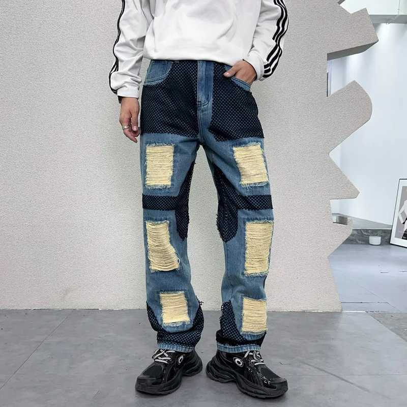2024 New Y2K American Retro Scrape Jeans Mens Loose oversize Washed Old Street Handsome Mop Pants X250220