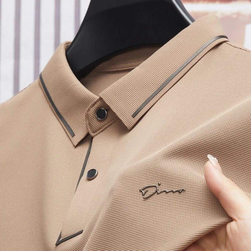 Mens Polo Shirt Seamless Premium Cool Fabric Business Casual Golf Slim Fit Blouse Collar T-shirt 250219
