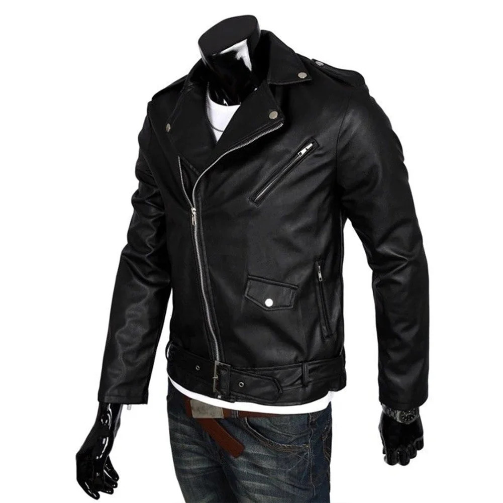 Men Leather Jacket Slim Fit Motorcycle Zipper Casual Coat Spring Autumn Winter 250210