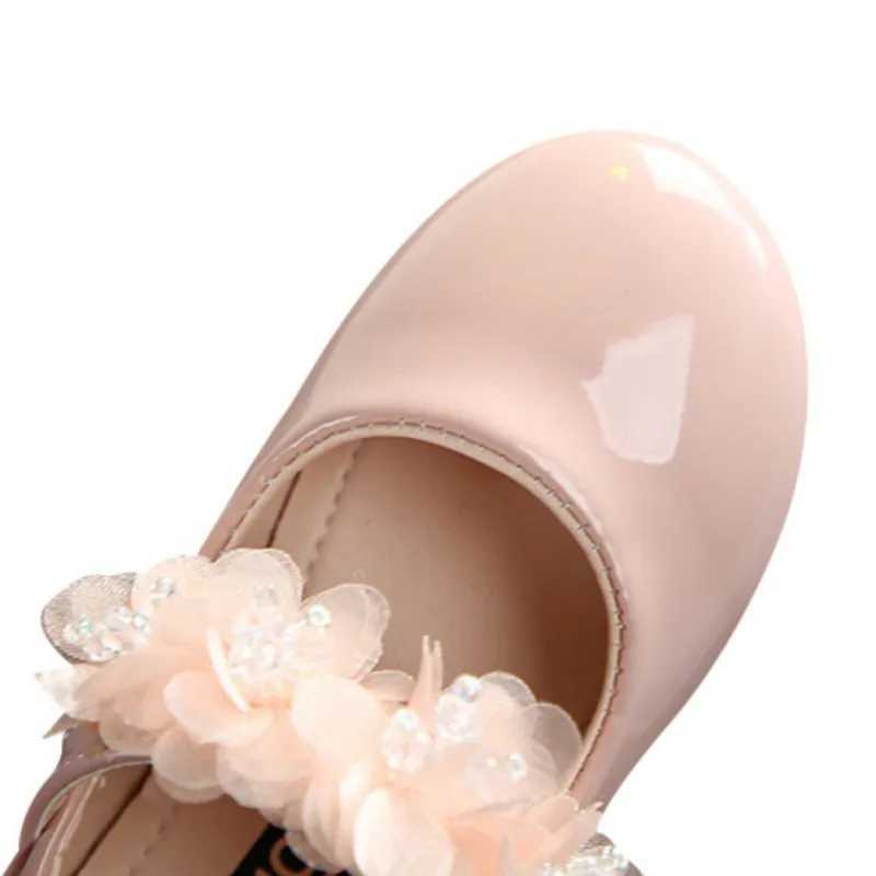 Kids Leather Shoes Girl Pink Mesh Flower Pearl Children Girl Princess Party Shoes Rubber Sole Dress Shoes children Dancing Flat X2502201