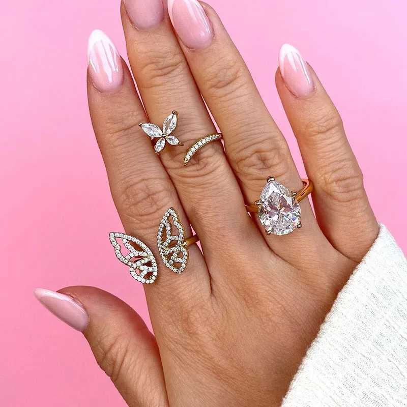 StainlESS Steel Water Drop Rings For Wen Shiny Wedding Couple Ring 2022 Trend Aesthetic Jewelry Gift Bague Femme X250220