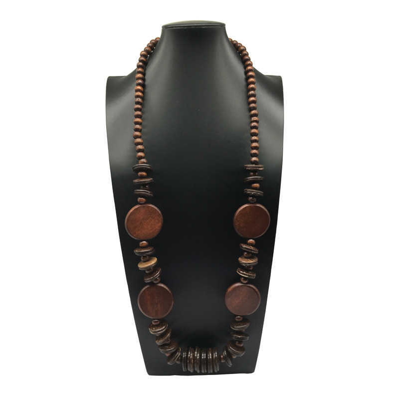 Pendant Necklaces Bohemian Coconut Shell Long Wooden Round Bead Beach Necklace Womens Neck Wood H25219