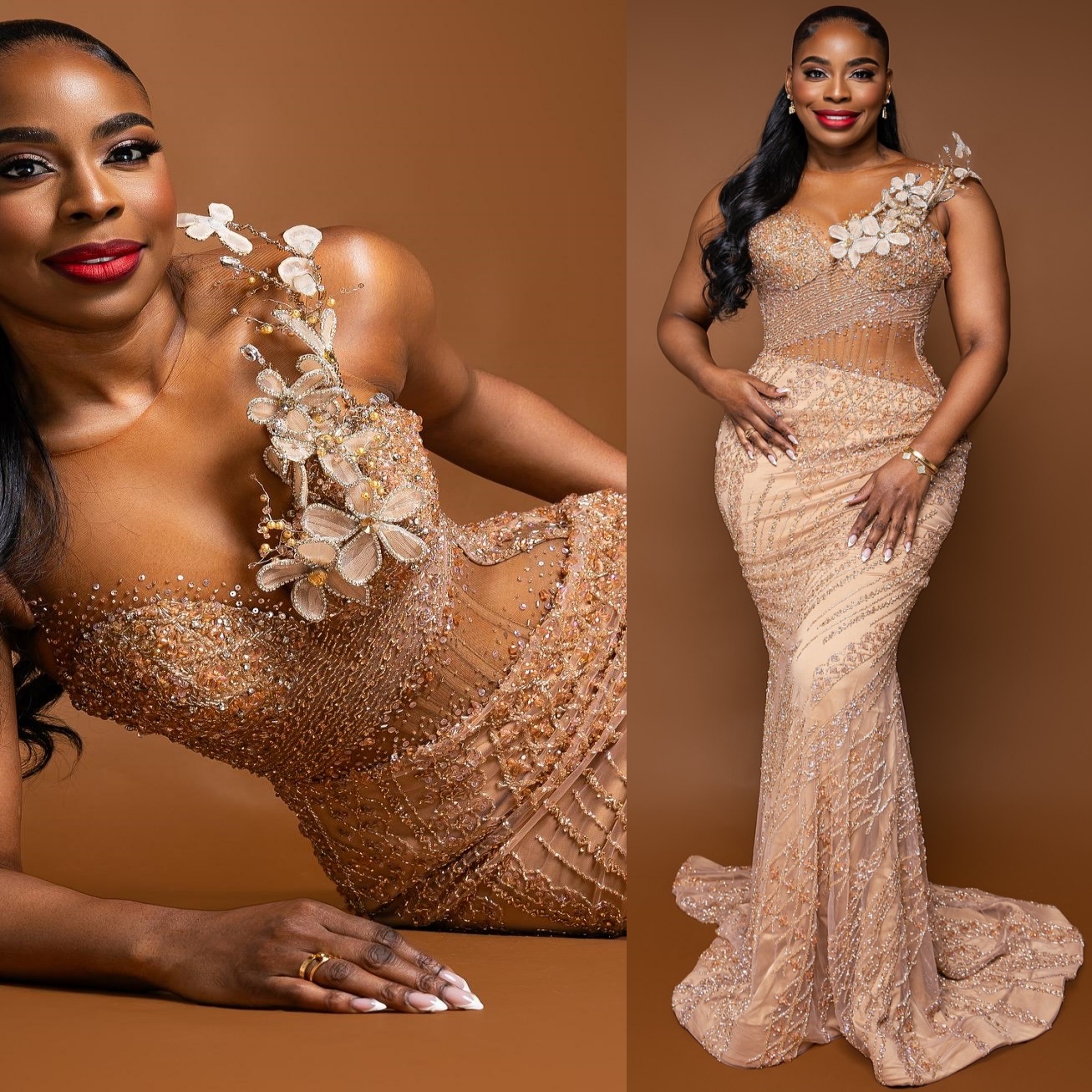 Champagne Mermaid Prom Dresses 2025 Illusion Beaded Crystals Florals Evening Formal Party Second Birthday Engagement Gowns Plus Size Dress For Special