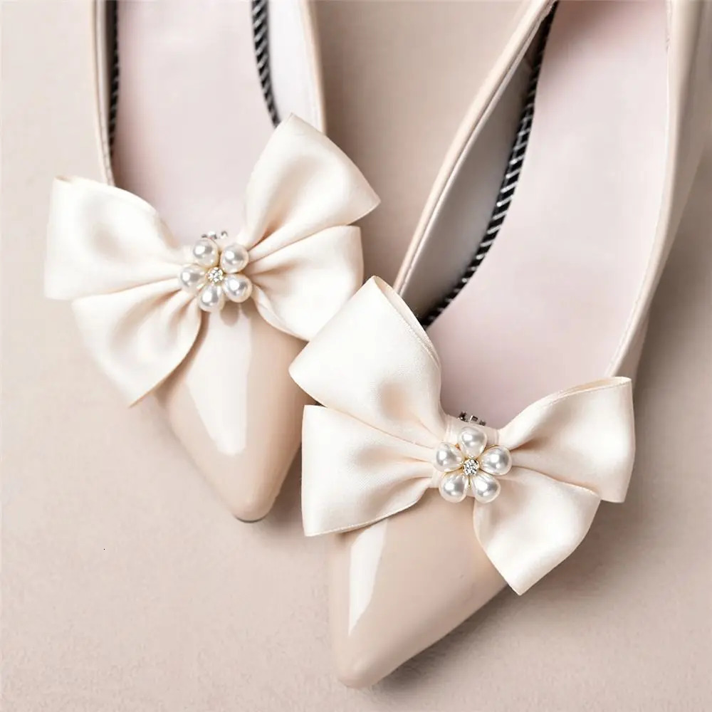 1Pair Elegant Bowknot Shoes Buckles Pearl Shoe Clips Women Removable Wedding Decoration Charms DIY Crafts 250219