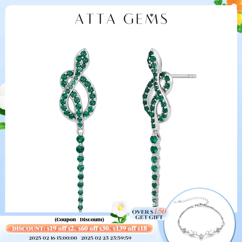 ATTAGEMS Year Snake Earrings For Women Green Nano Gemstone 100% 925 Sterling Silver Party Jewelry Gift With Mysterious Luck 250220