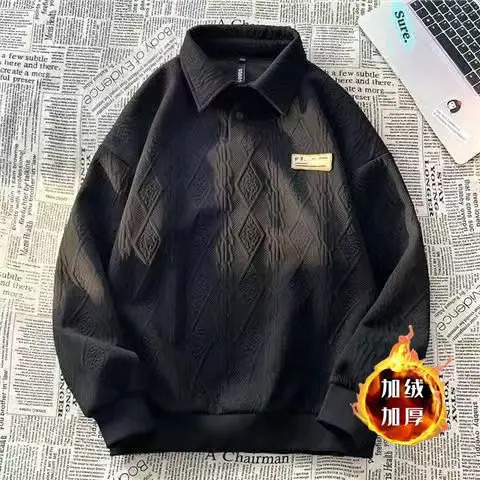 American street style autumn and winter men and women trendy personalized Polo pullover for couples loose retro casual top y2k 250220