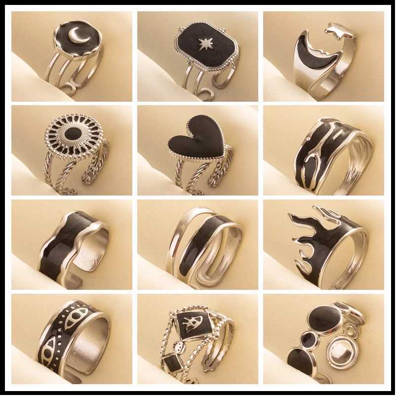 Punk Vintage Black Enamel Ring Stainless Steel Open Rings For Wen Men Jewelry Fire Evil Eye Bague Stainless Steel Femme Gift X250220