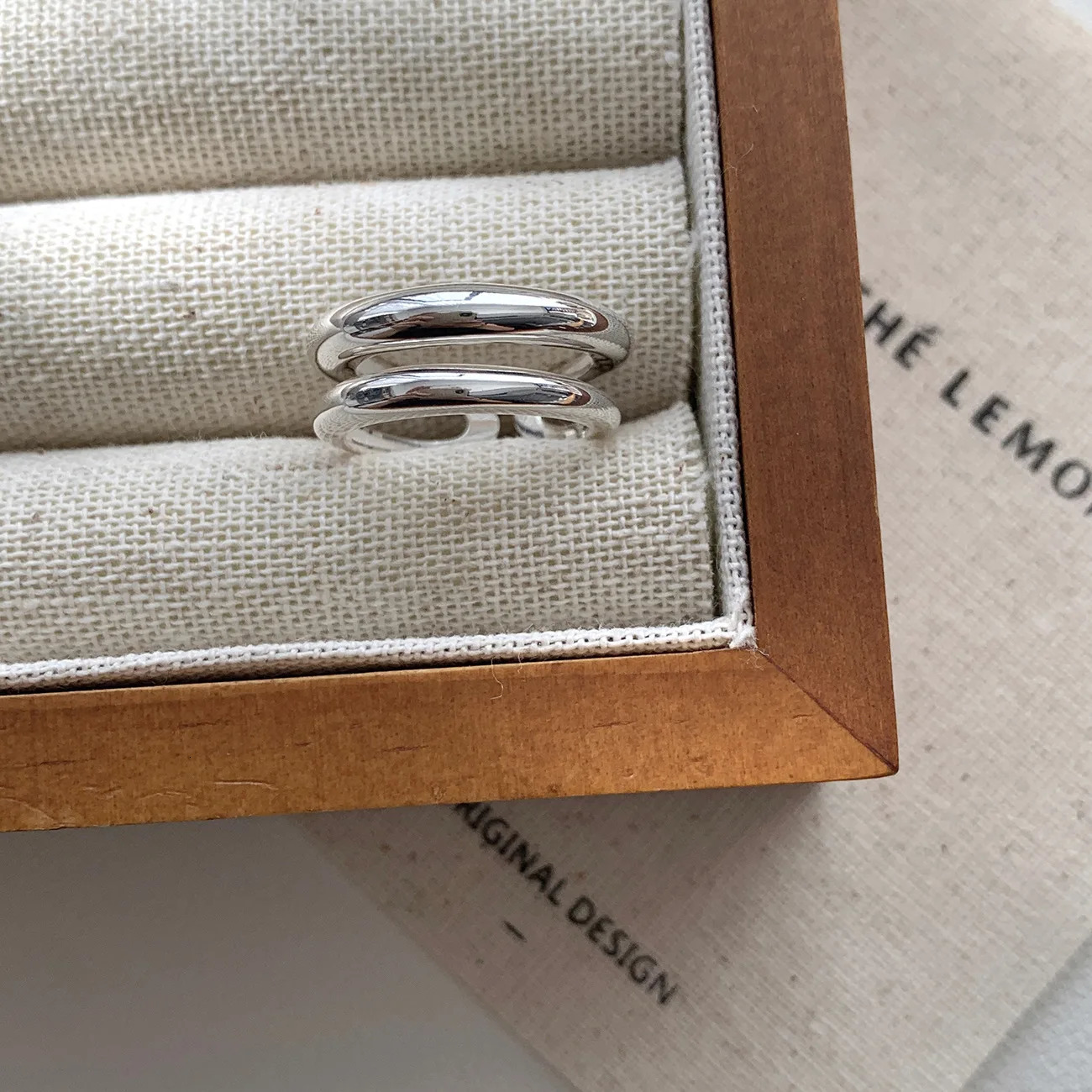 F.I.N.S Minimalist S925 Sterling Silver Double Layer Glossy Plain Ring Fashion Open Resizable Index Mid Finger Fine Jewelry Gift 250213