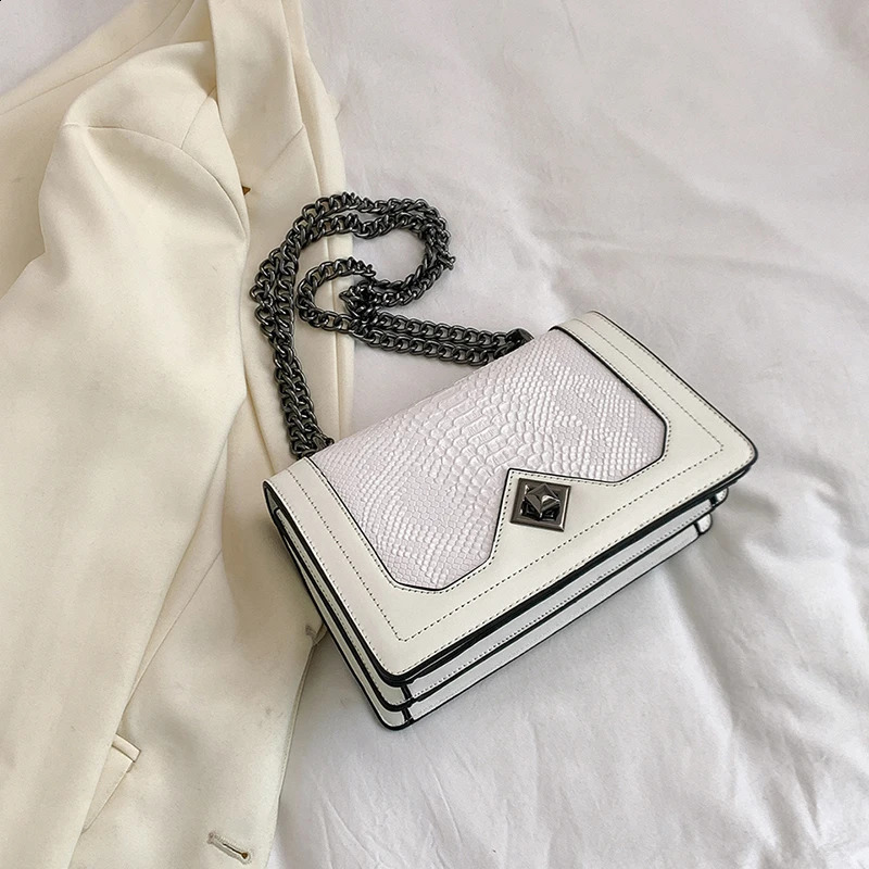 Leather Shoulder Bag Chain Purse for Women Fashion Crossbody Bags Vintage Snake Print Underarm Square Satchel Handbag 250218
