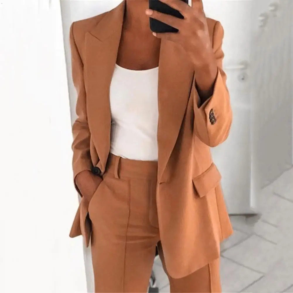 Turndown Collar Women Blazer Long Sleeve Buttons for Dating Suit Jacket Solid Color Womens Coat 250213