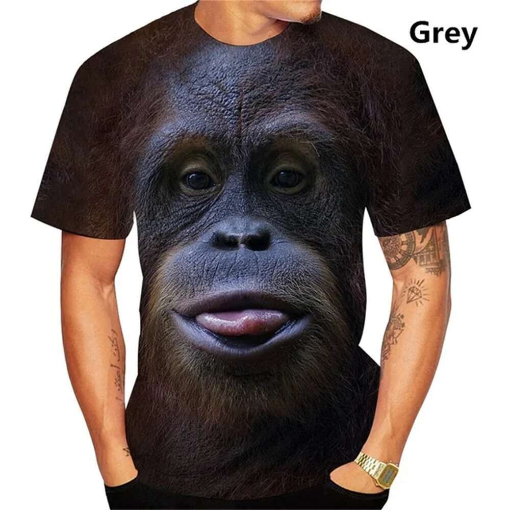 Unisex graphic short-sleeved t-shirt for men, funny clothes, kiss, monkey, Jules, 3D parody, adjust it, orangutan printed, Y-shirts