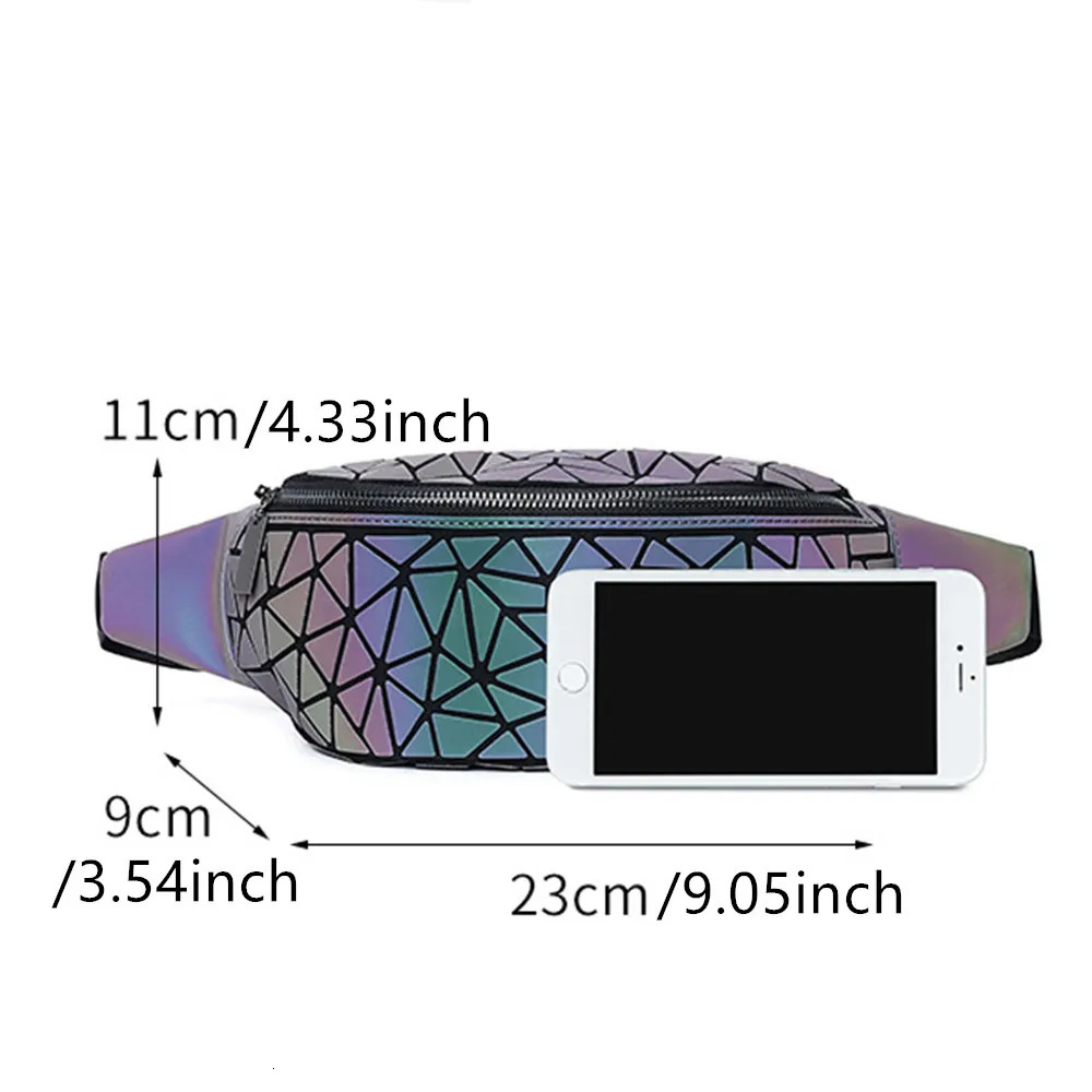 Womens fashion waist bag Holographic Geometry luminous folding chest crossbody 250219