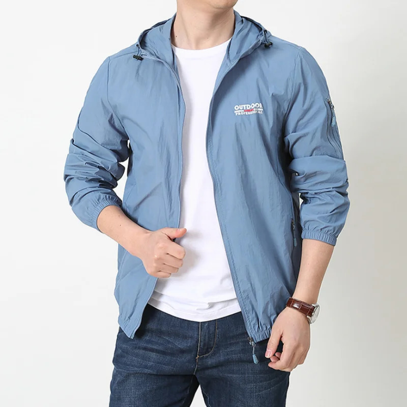 Men Sun Protection Clothing Summer Outdoor Windbreaker Jacket Solid Zipper Breathable UV Resistant Quick Dry Skin Coats 250218