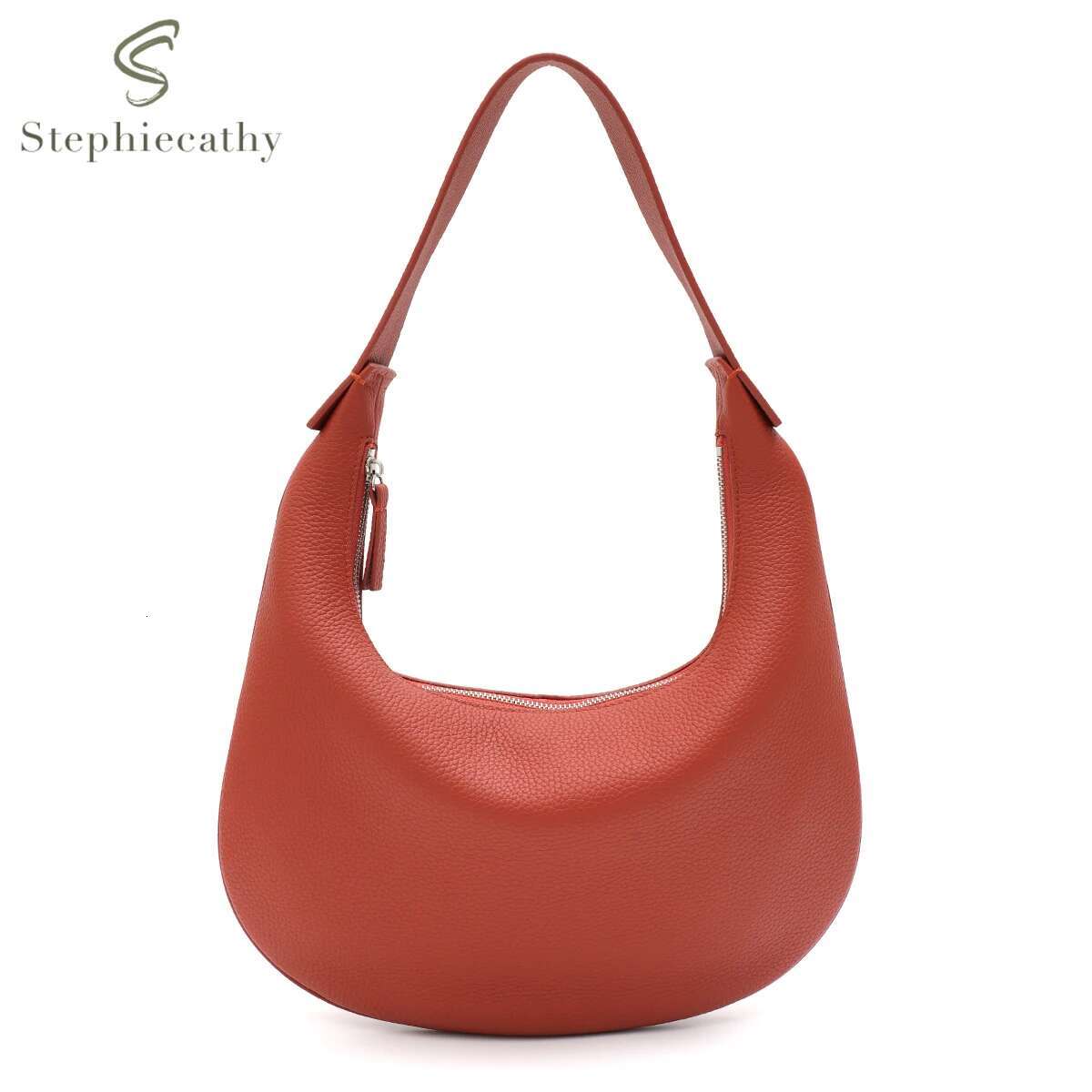 SC Minimalist Design Women Genuine Leather Hobo Solid Color Soft Cowhide Zipper Shoulder Bag Daily Chic Casual All Season Purse