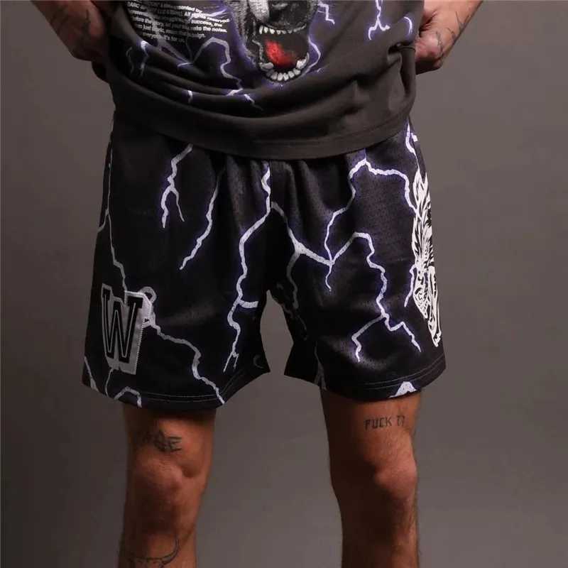 Men Mesh Sports Shorts Summer Basketball Fitness Running Short Pants 3D Printing Lightning Pattern Training Bermuda Man Shorts X2505281