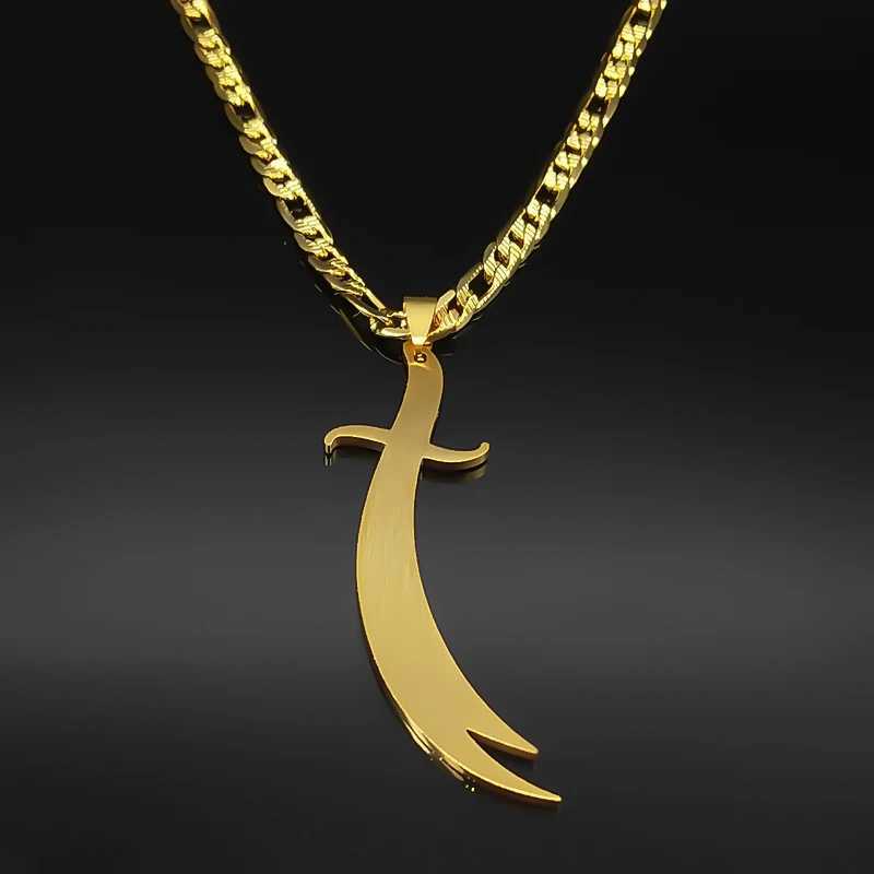 Islamic Imam Ali Zulfiqar Sword Pendant Necklace for Women Men Stainl Steel Gold Color Arabic Religion Chain Jewelry NZZZ764XJ250219