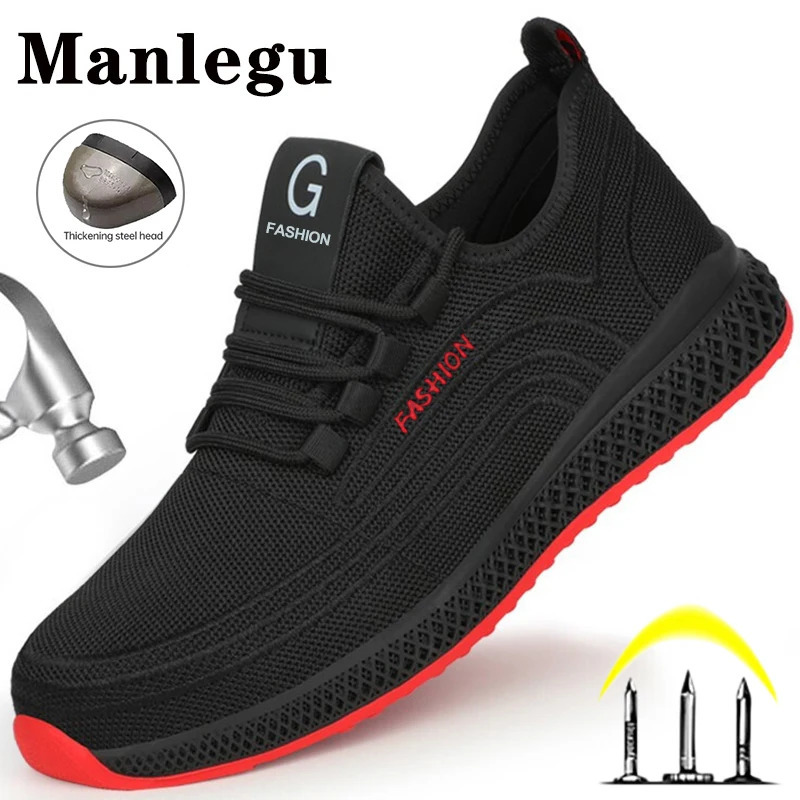 Manlegu Air Mesh Steel Toe Work Shoes Breathable Working Women Man Safety Lightweight PunctureProof Boots 250219