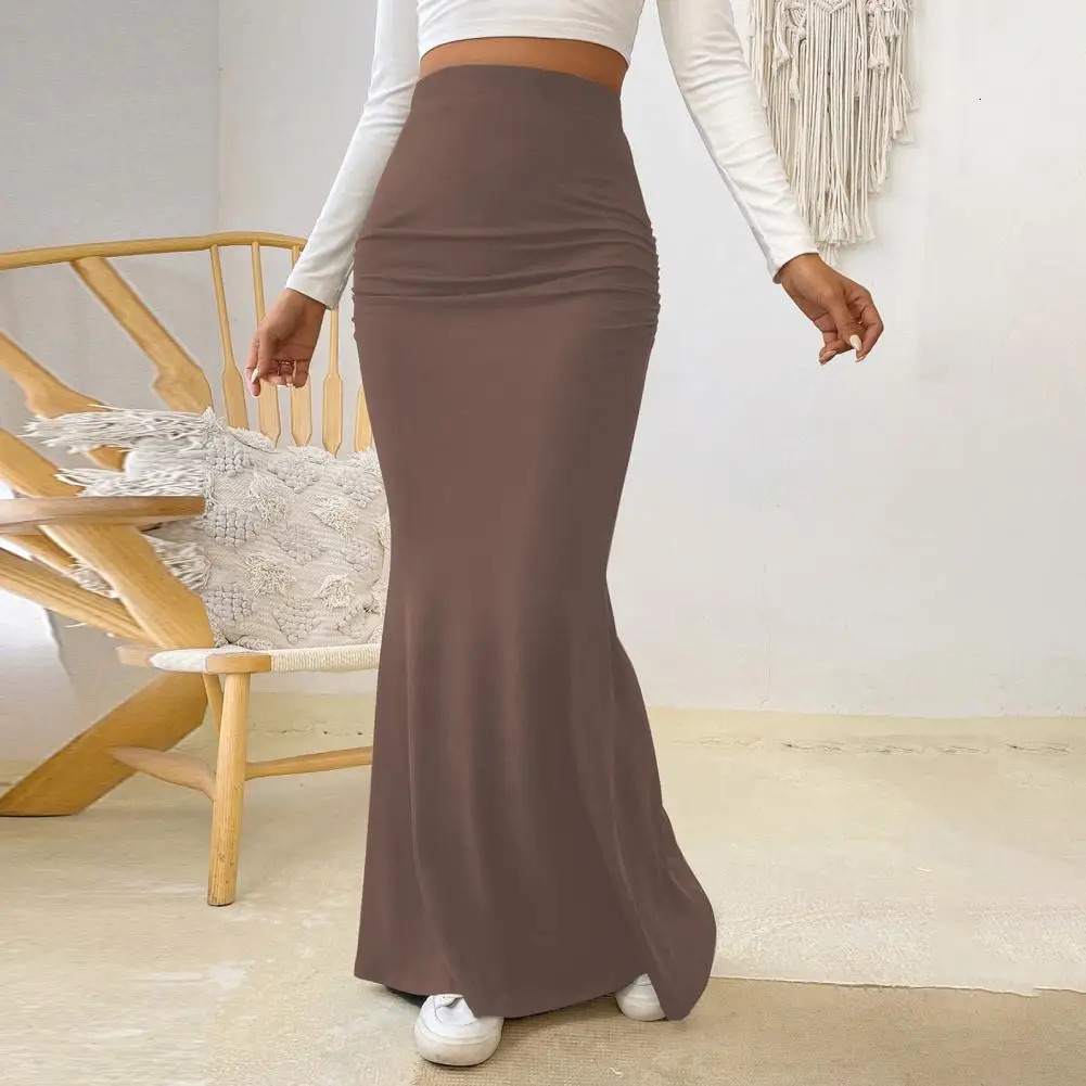 Womens Maxi Skirt Solid Color High Waist Knitted Fishtail Long Spring and Autumn Elegant Shirt n Skiing 250220