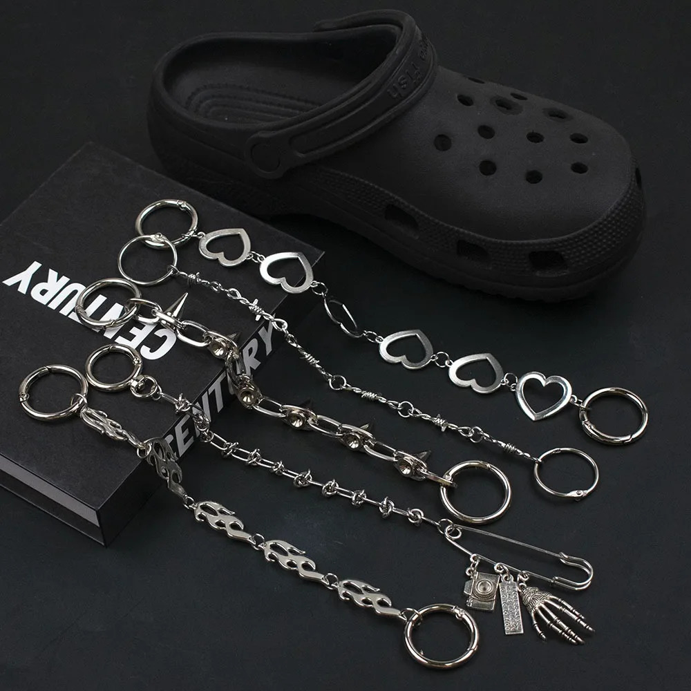 1Pcs Hiphop Metal Sneaker Decoration Punk Fashion Hightop Canvas Shoe Chain Dark Style Pin Men Women Slipper Sandal Accessorie 250219