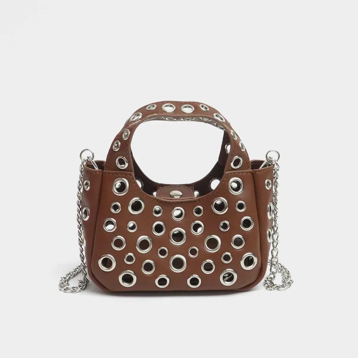 Fashionable hollow cute womens handbag designer luxury Pu leather chain shoulder cross body bag trend wallet Y250218