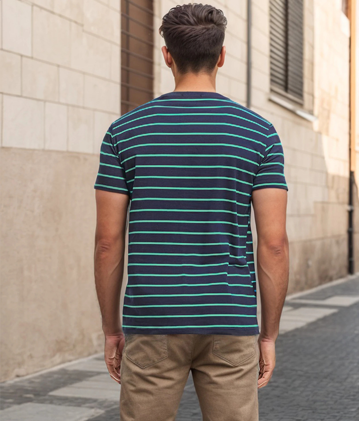 Mens Crew Neck Striped Short Sleeve T-Shirt - Comfortable and Soft Cotton Fabric for Casual Summer Outfits 250217