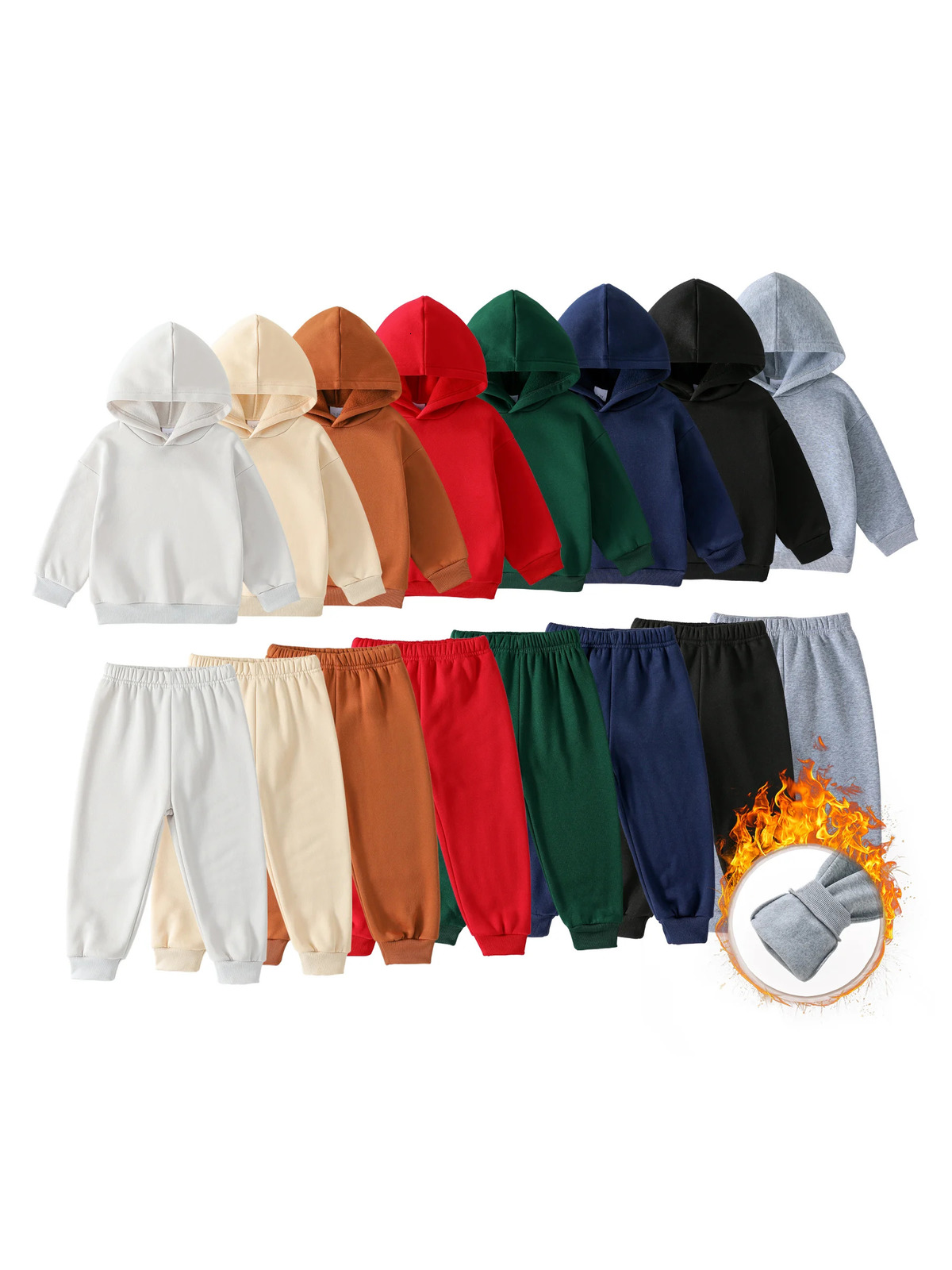 2025 Fall Winter Children Hooded Tracksuits Suits 1-86Y Toddler Boys Girls Clothing Suit Solid Plush Sweater Sports Pants Set 250220