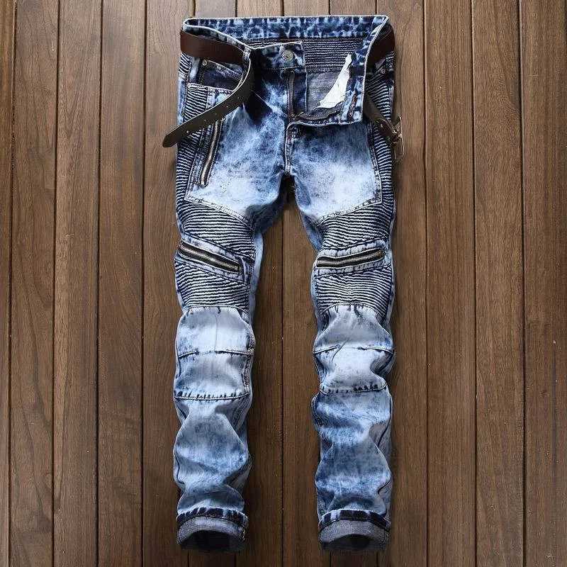 Mens jeans fashionable hip-hop straight pair ultra-thin pair punk cotton motorcycle jeans casual elastic pants X250220