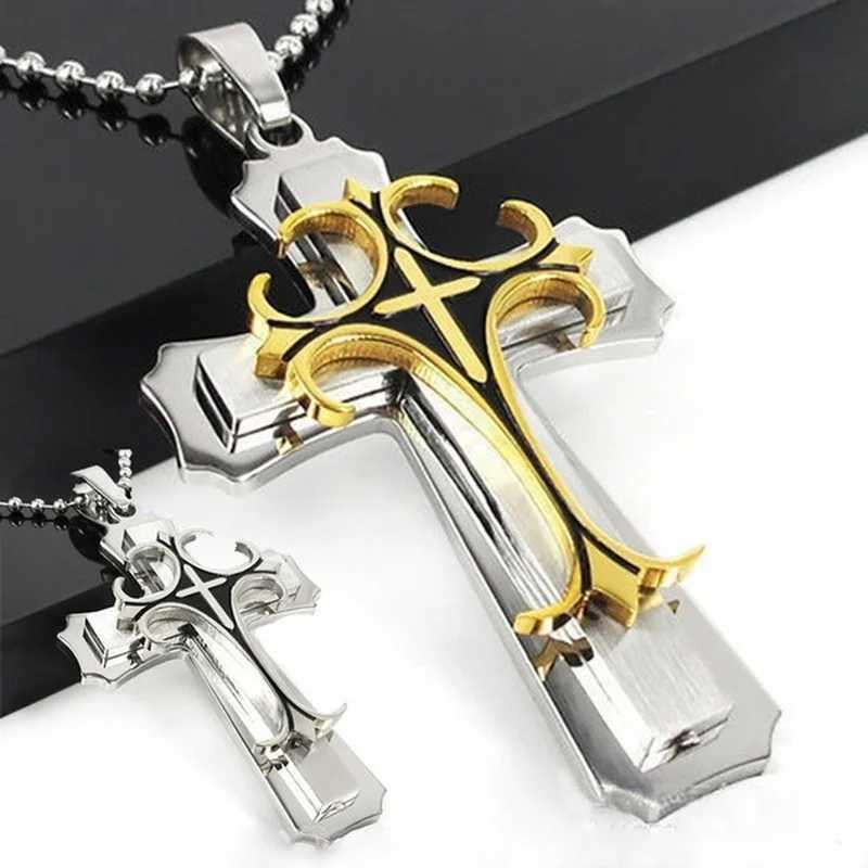 Fashion Creative Two Color Cross Necklace Double Cross Pendant Hip Hop Necklaces for Men Jesus Cross Jewelry Anniversary GiftXJ250219