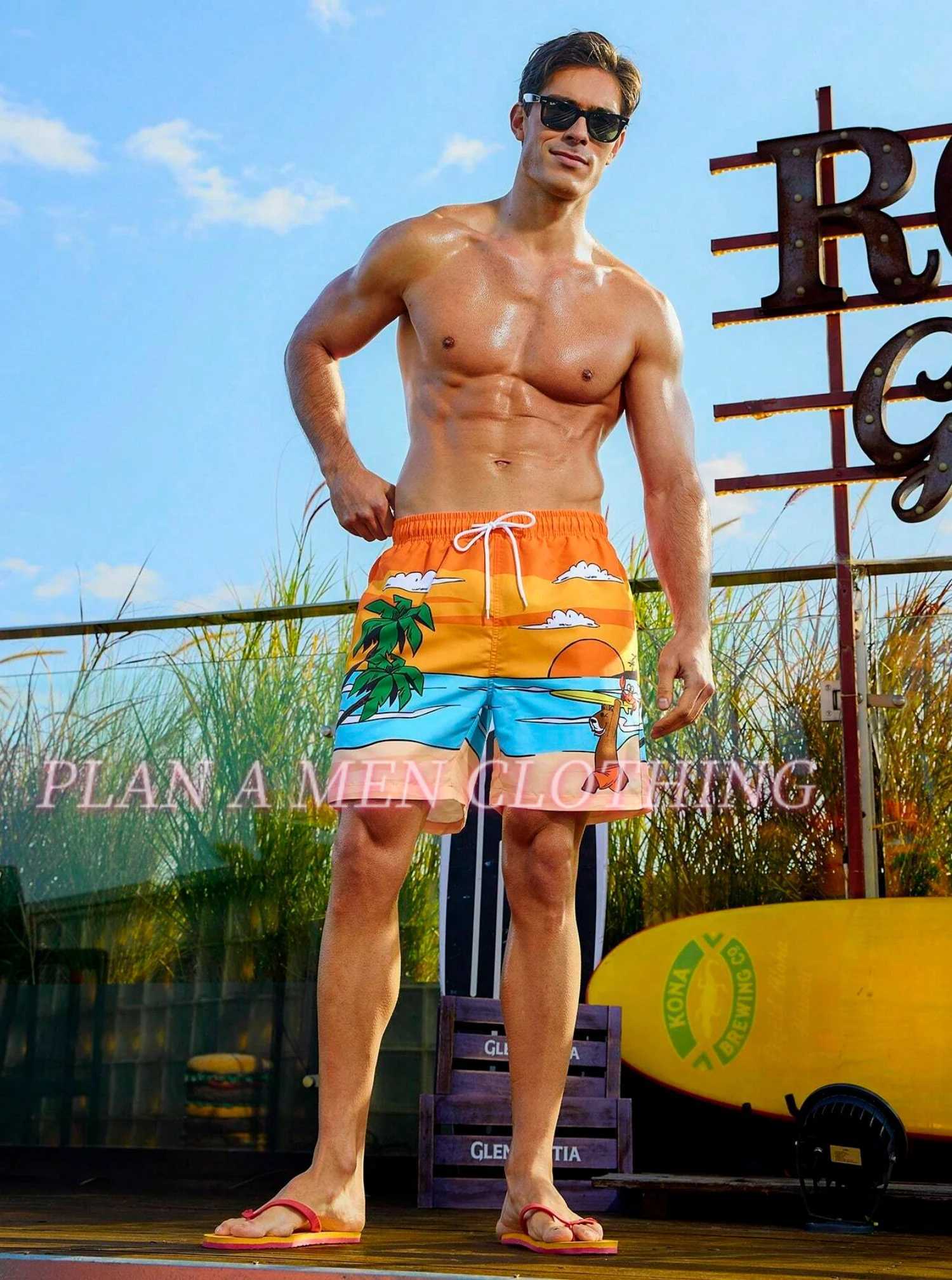 Summer Men Bear Print shorts Outdoors Exercise Adult Beachwear Hawaii Casual vacation shorts and surfing shorts men clothing X250220