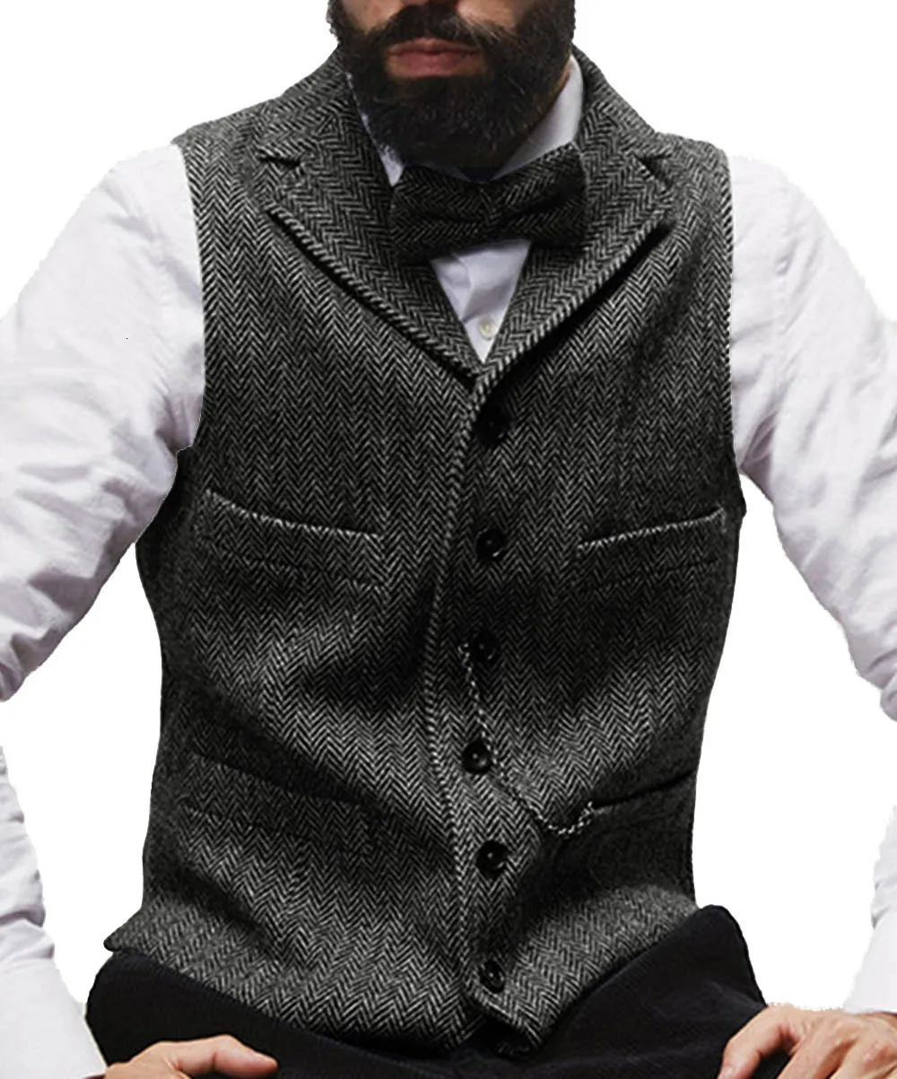 Brown Men Suit Vests Black Waistcoat Vest Man Steampunk Jacket Striped Tweed V-neck Slim Fit Gilet Homme Wedding Clothing 250219