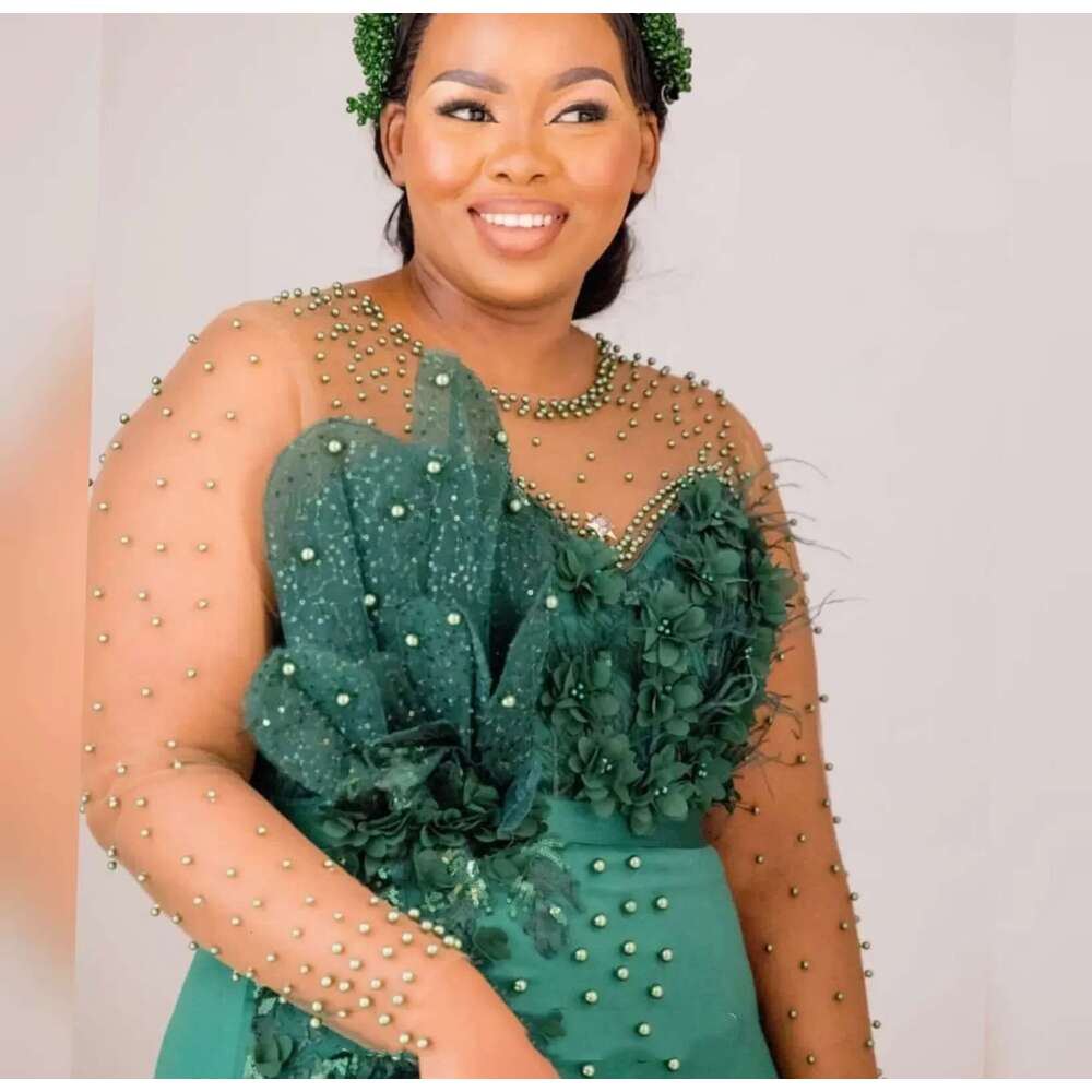 aso ebi hunter arab green mermaid mother of the bride dresses fringed res night prom party formal birthday celebrity moth
