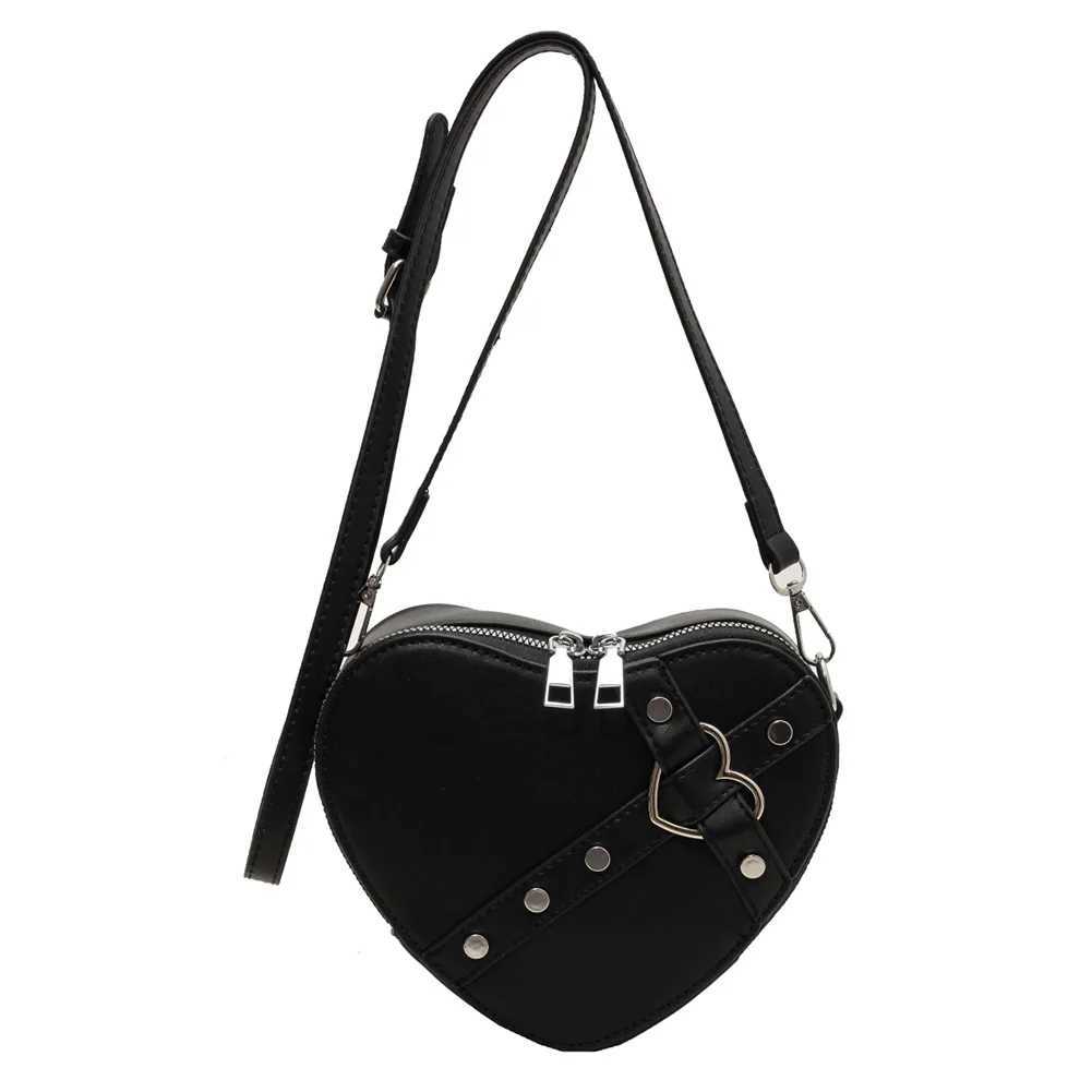 Womens heart-shaped hanging bag PU leather careful bag solid color adjustable shoulder strap womens outdoor bag Y250218