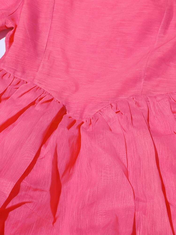 Temperament Elegant Solid Dress For Women Round Neck Lantern Sleeve High Waist Spliced Zipper Loose Dresses Female