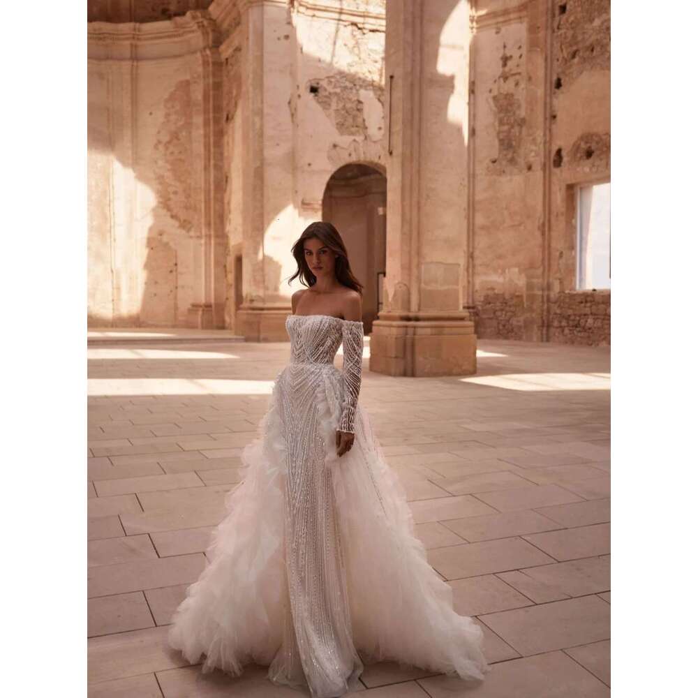 Princess Ivory Dresses with Detachable Tail, Pearl for Bride, Chic Wedding Dress