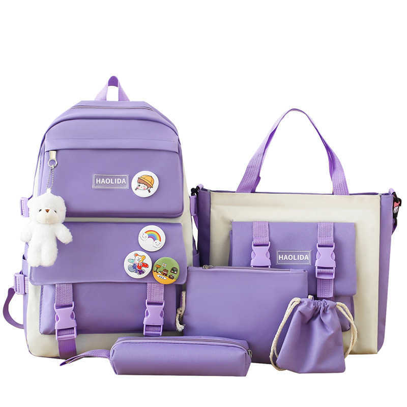 Five Piece Backpack Large Capacity Backpack Printed Korean Version Harajuku Style Set Student Backpack Day Backpack Travel Bag 29x41x13cm 241225
