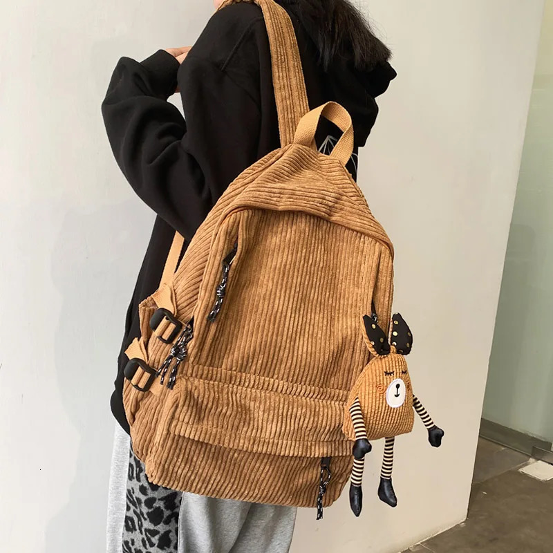 Fashion Women Corduroy Backpack Pure Color Stripe Harajuku School Bag Teenage Backpack Female Cute Bagkpack Mochila 250122