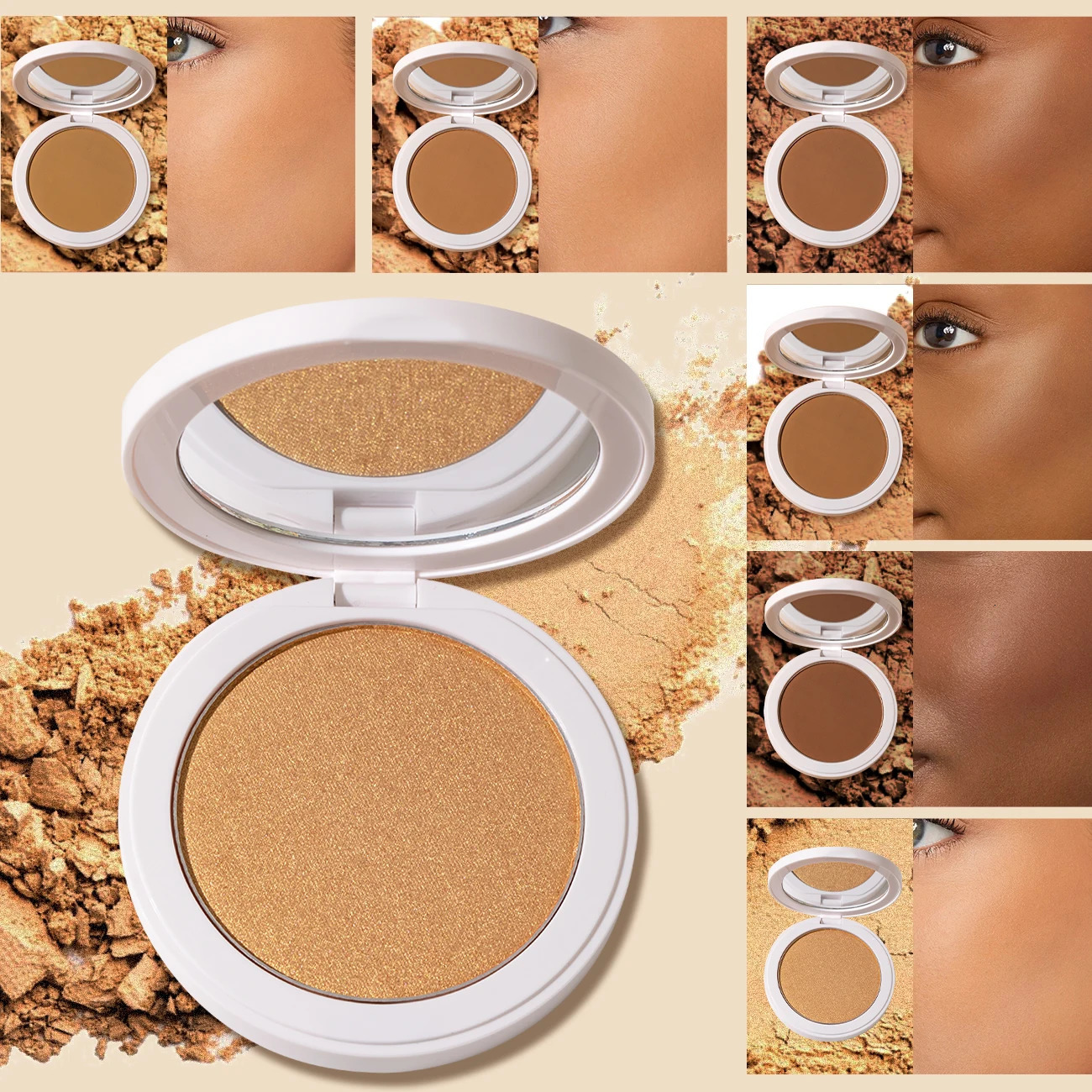 Glitter Gold Highlighter Palette Long-Wearing High-Shimmer Radiant Pearl Highlighters Sun-Kissed Shimmer Bronzer Pressed Powder 250214