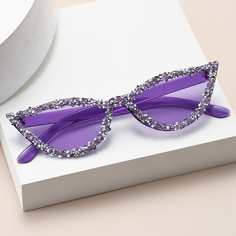 2025 New Diamond-encrusted Fashion Cat-eye Sunglasses Personality Candy-colored Sunglasses Trend Street Photo Sunglasses