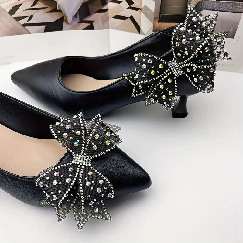 12Pcs Mesh Diamond Bow Shoe Decorations Clip Shiny Rhinestone Clips Bride Wedding High Heel Accessory Buckles 250219